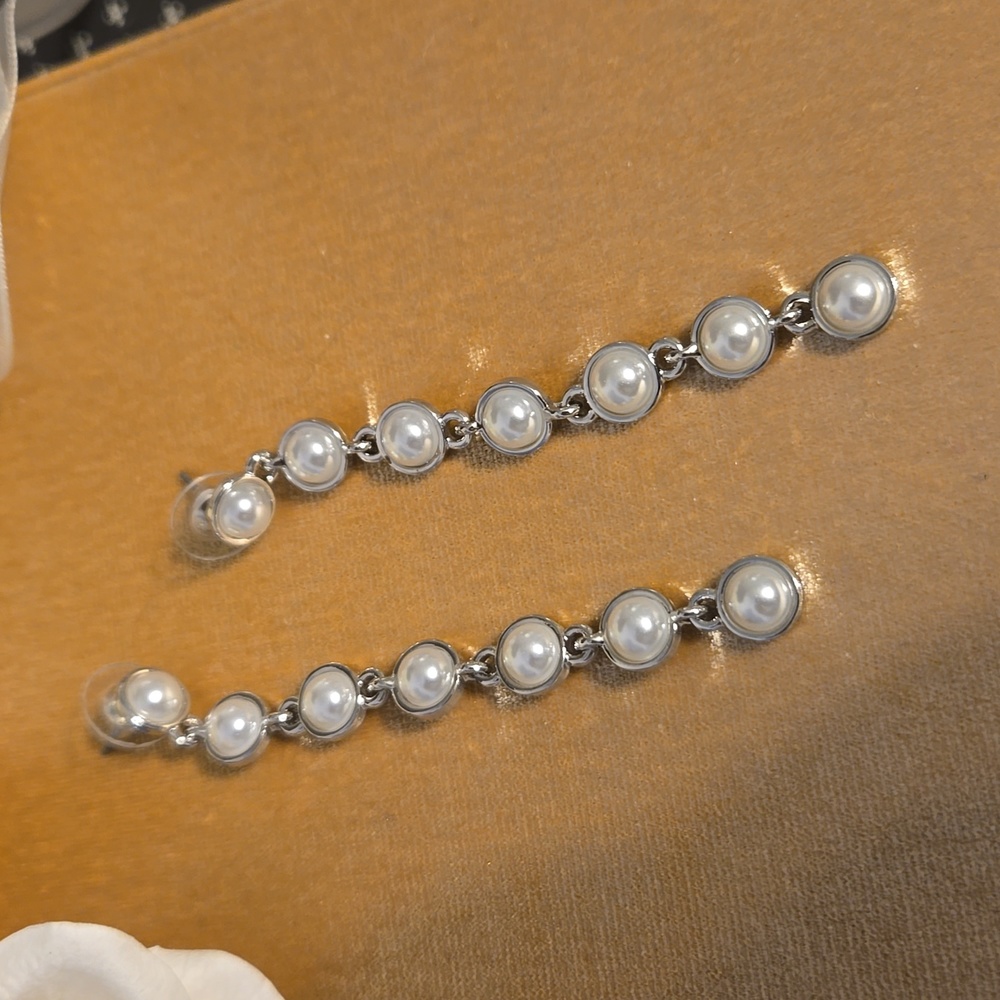 Vintage Bridal style Long Length Drop Pearl Chain Wedding Prom Formal Earrings - Picture 6 of 8